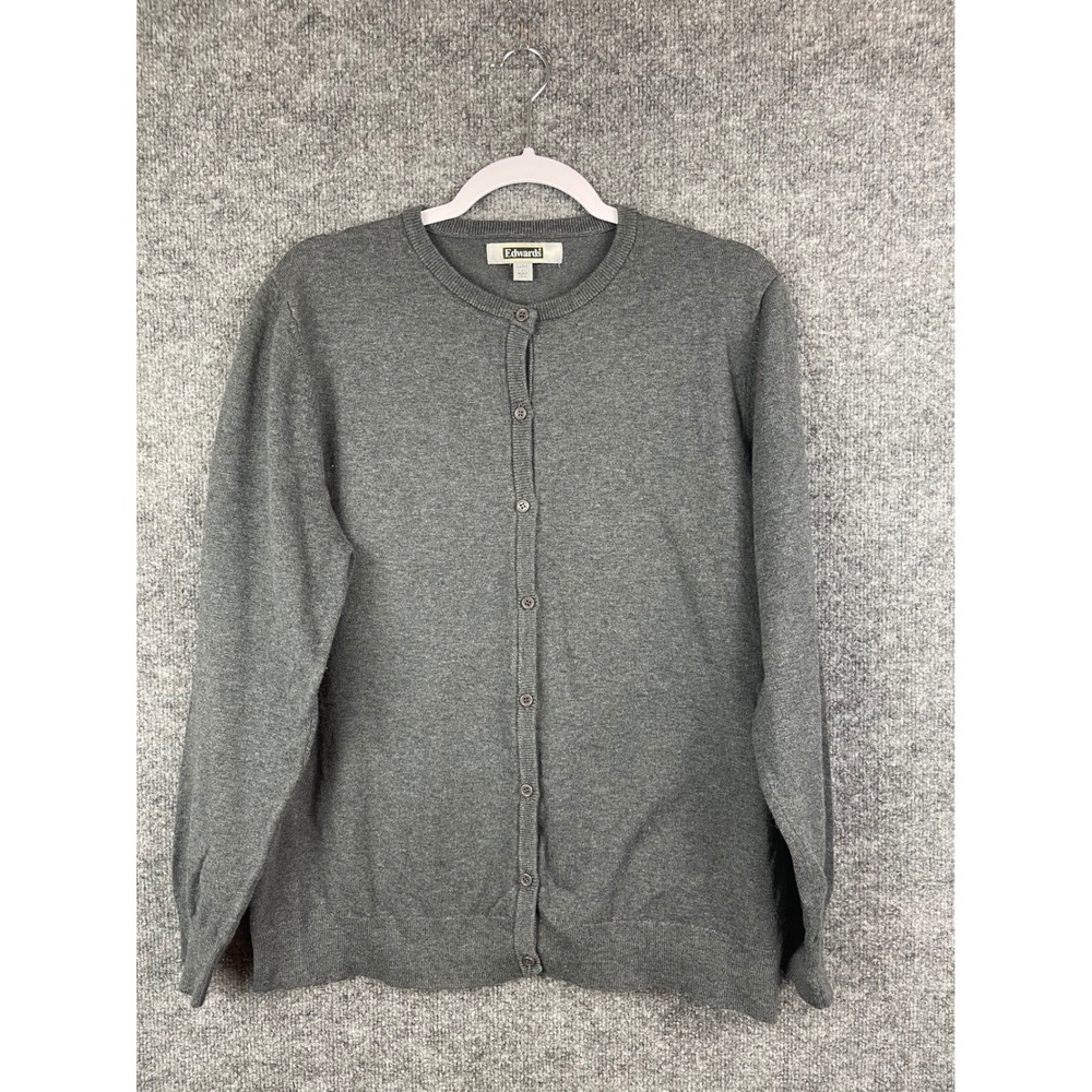 Edwards Cardigan Sweater Ladies L Gray Excellent Cotton Blend Button Up
